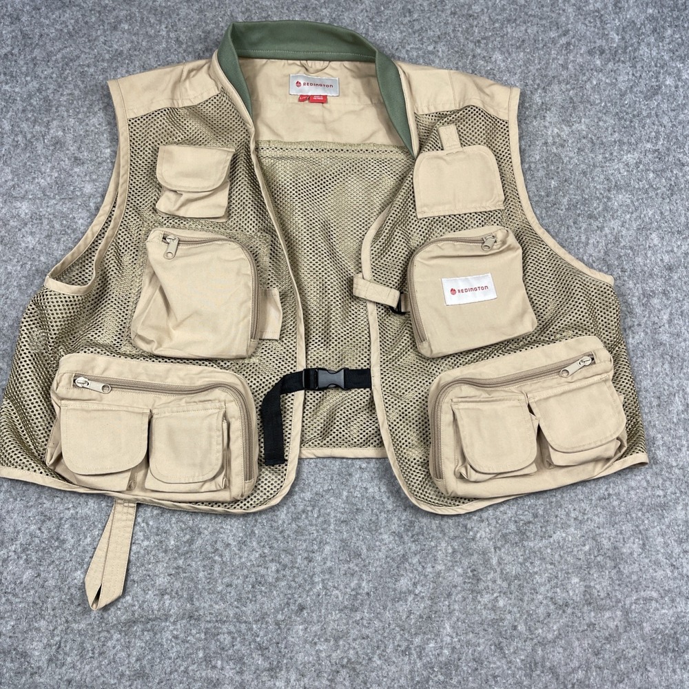 Redington Fly Fishing Vest Men's L/XL Outdoor Clark Fork Mesh Safari Tan Khaki